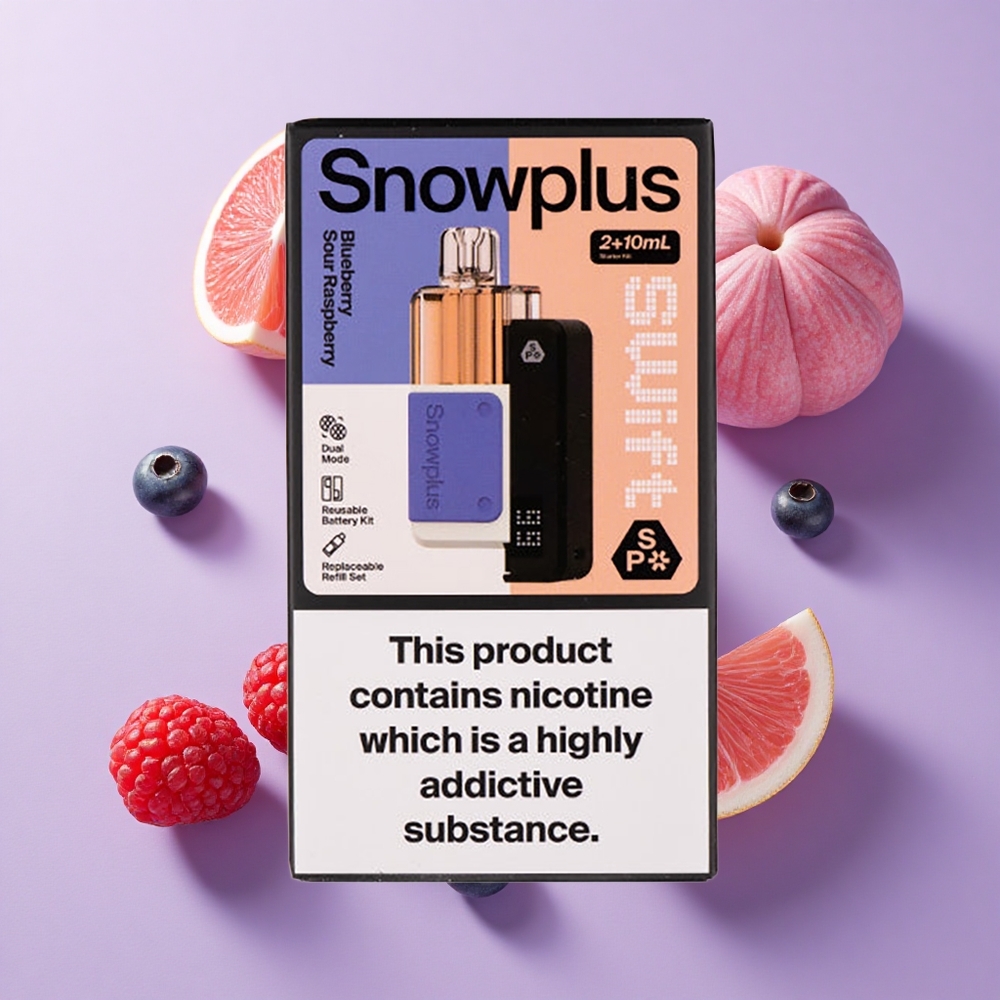 Snowplus Swift 5000 نفخة علبة بود مسبقة التعبئة بنكهة التوت الأزرق الحامض والعنبر مع سعة بطارية 1000 مللي أمبير