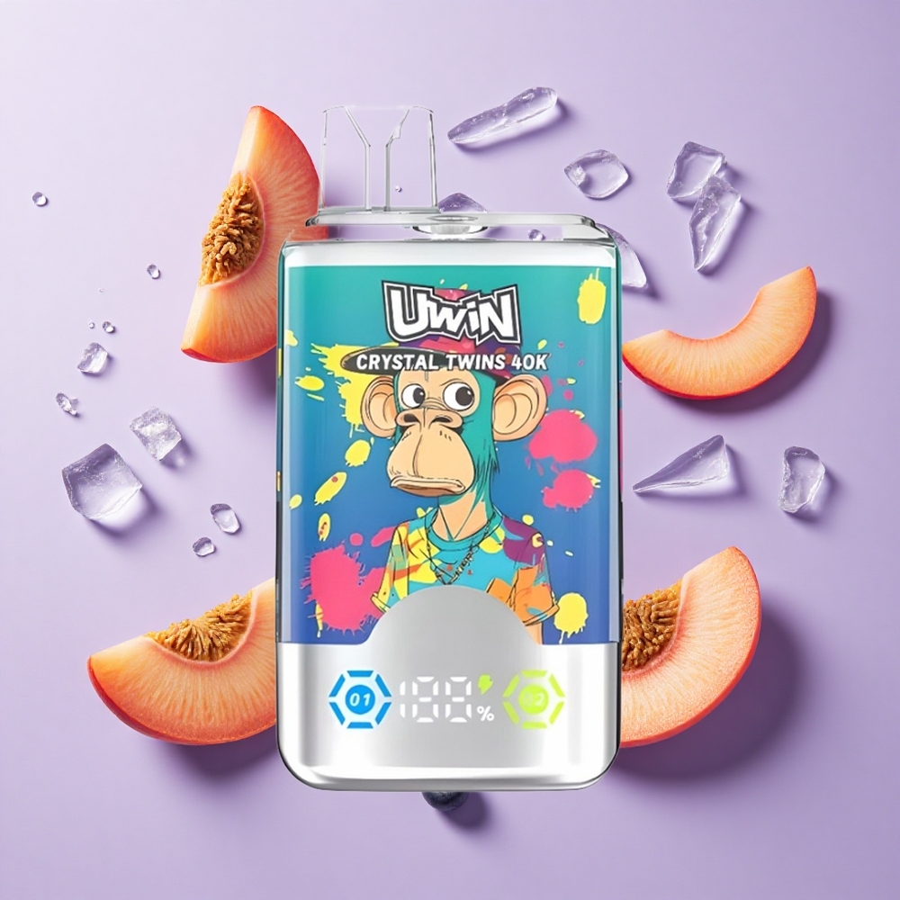 UWIN Crystal Twins 40000 Puffs نكهتان متميزتان في جهاز واحد توت أزرق على الثلج خوخ صيفي مثلج