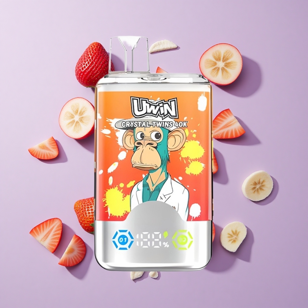 Uwin Crystal Twins 40000 Puffs فراولة موز حب 66 سعة السائل الإلكتروني: 32مل