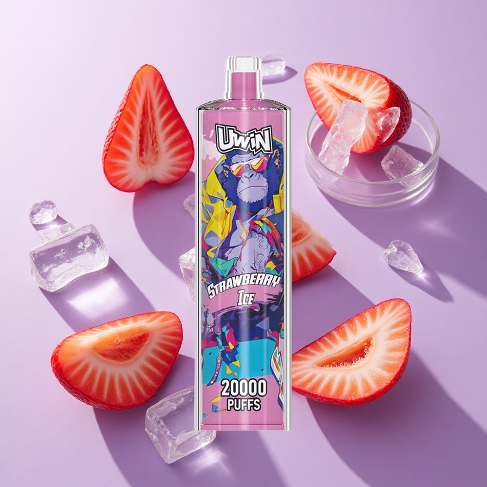 Uwin Shisha Hookah Crystal 20000 Puffs فراولة مثلج بطارية قابلة لإعادة الشحن 650 مللي أمبير