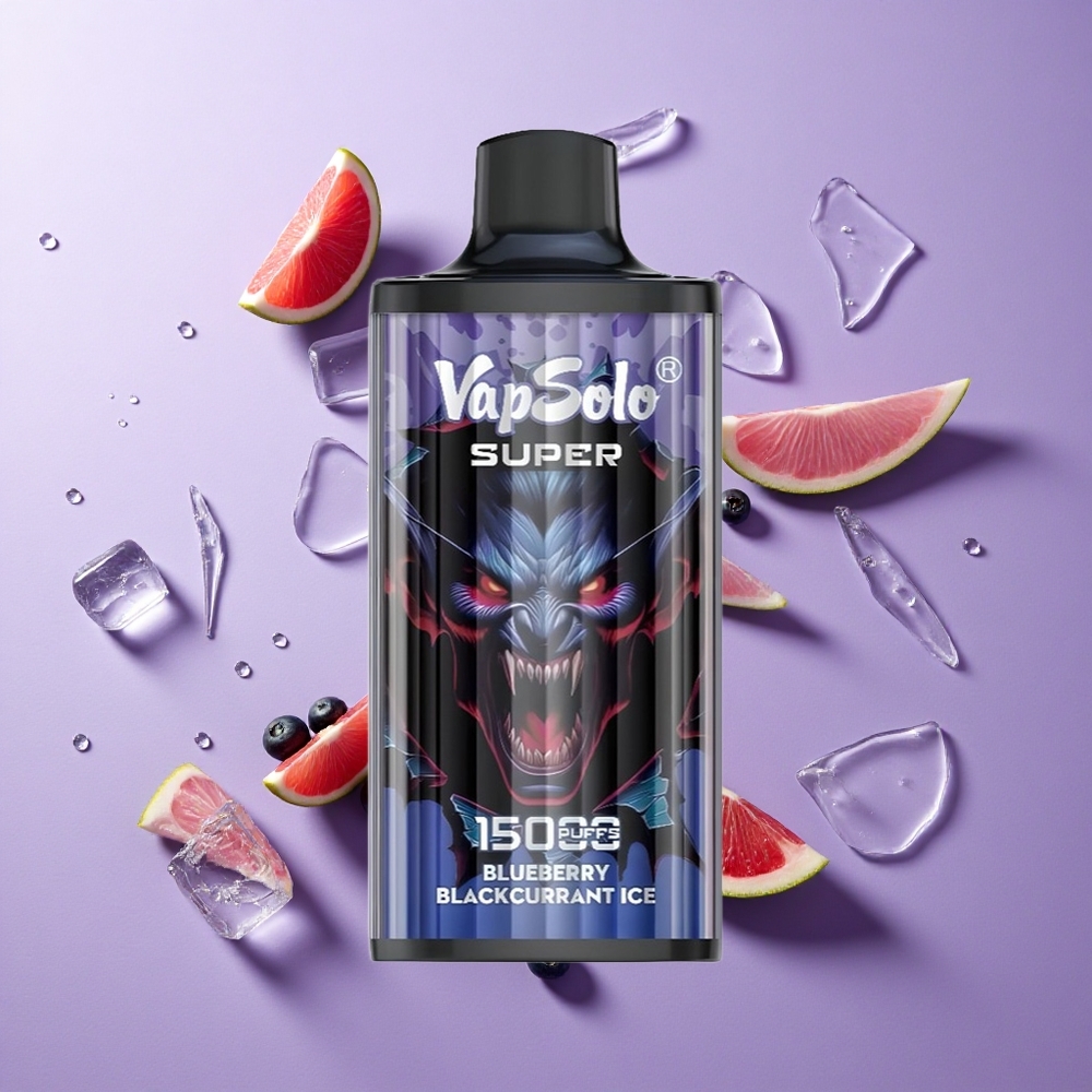 Vapsolo Super 15000 Puffs توت أسود وعنب بري مثلج سعة السائل: 40 مل