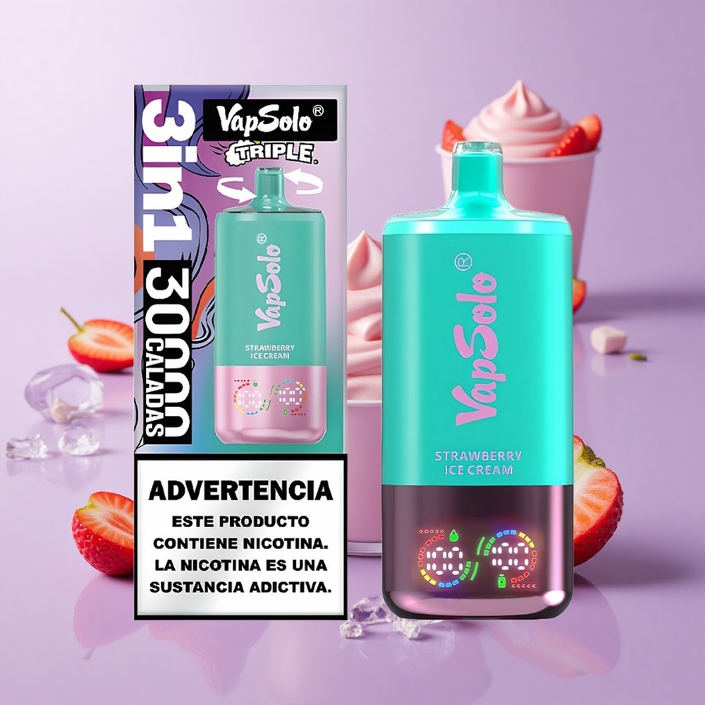 VapSolo Triple 30000 Puffs آيس كريم فراولة سعة السائل: 40 مل