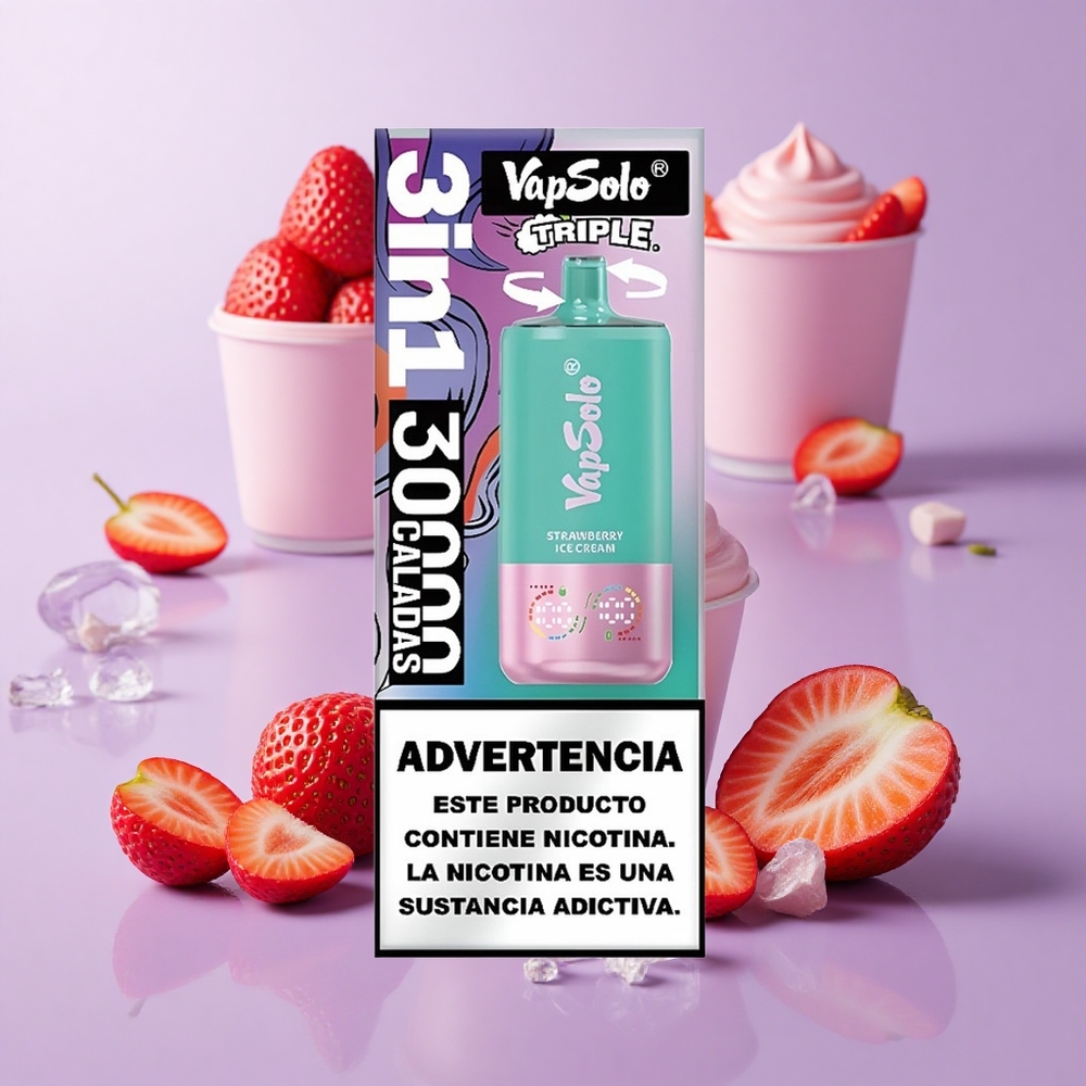VapSolo Triple 30000 Puffs آيس كريم فراولة سعة السائل: 40 مل