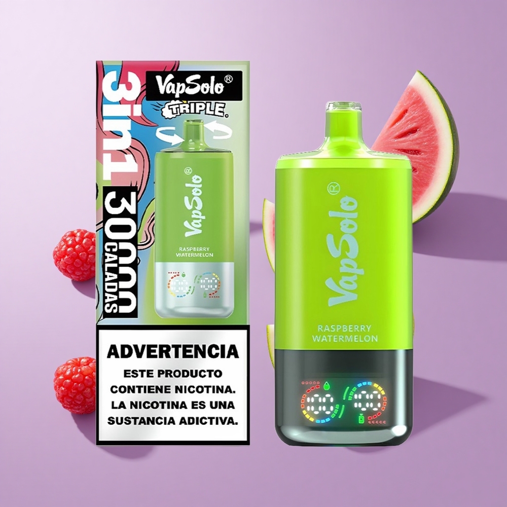 VapSolo Triple 30000 Puffs توت العليق بطيخ شحن نوع-C
