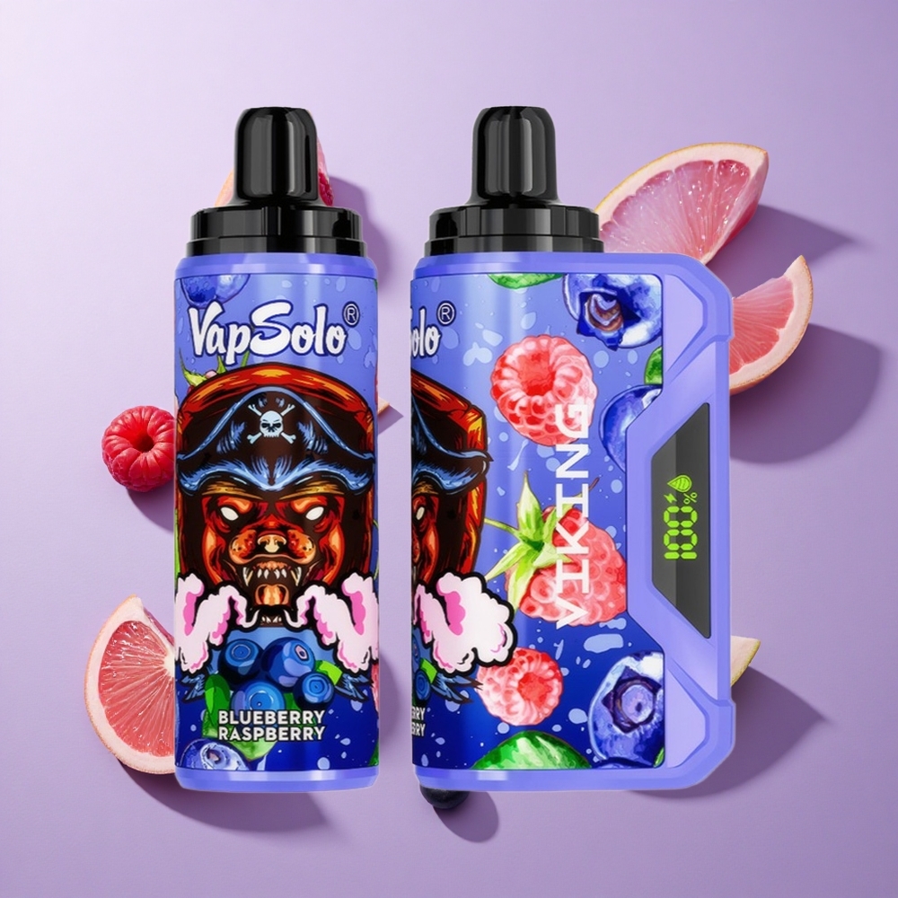 VapSolo VIKING 12000 نفخة سجارة إلكترونية ذات استخدام لمرة واحدة توت أزرق وتوت عُلّيق بشاشة عرض LED