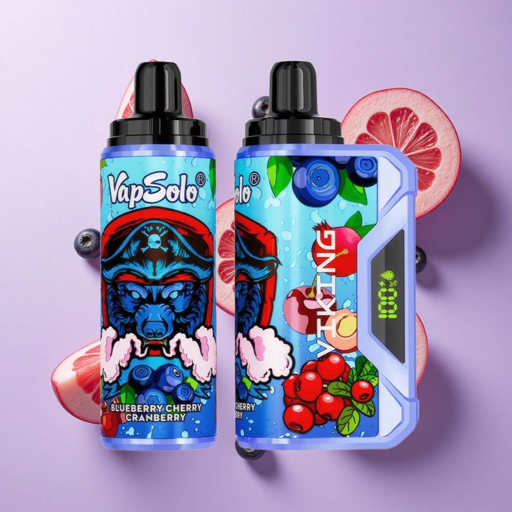 VapSolo VIKING 12000 Puffs سيجارة إلكترونية للاستخدام مرة واحدة توت زَرقِيّ وَكرَز وَتوت أحمَر شاشة عرض LED