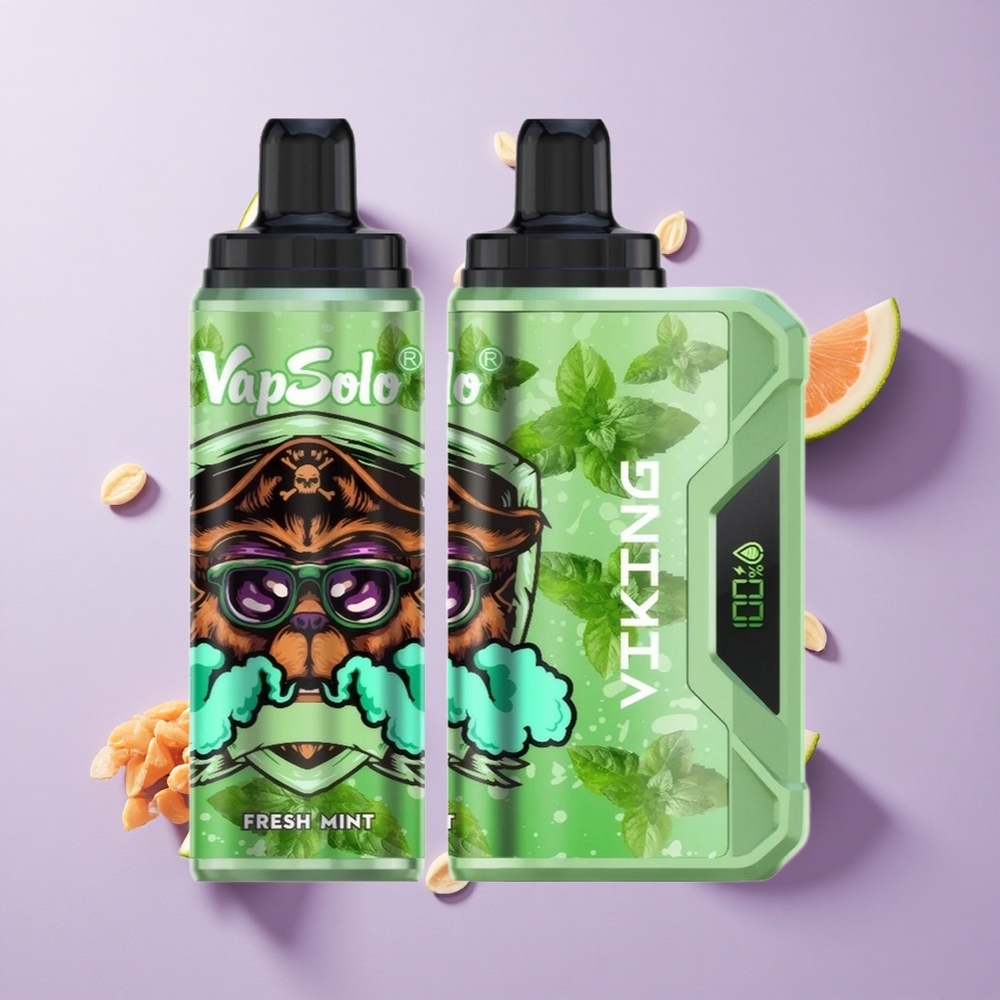 VapSolo VIKING 12000 Puffs سيجارة إلكترونية يمكن التخلص منها نعناع منعش شاشة عرض LED