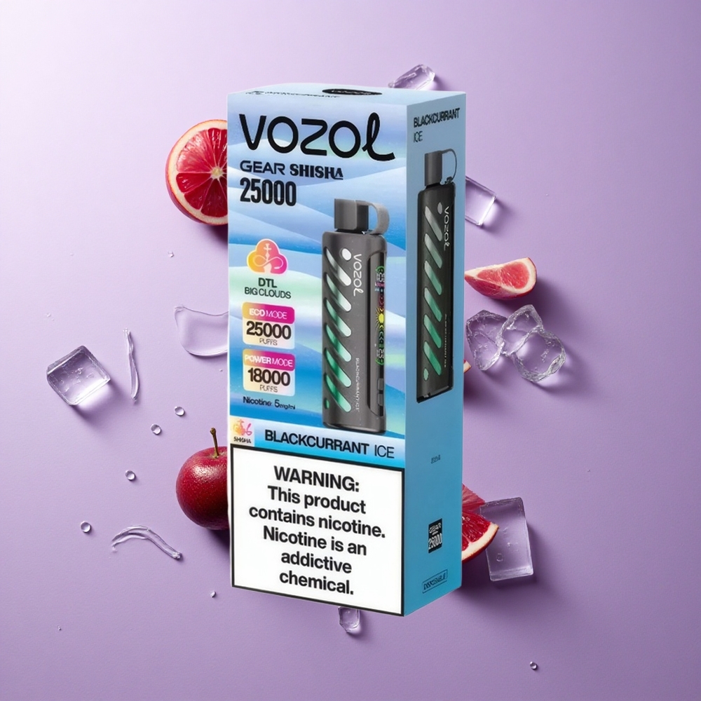 VOZOL Gear Shisha 25000 Puffs توت أسود مثلج بطارية 1000 مللي أمبير