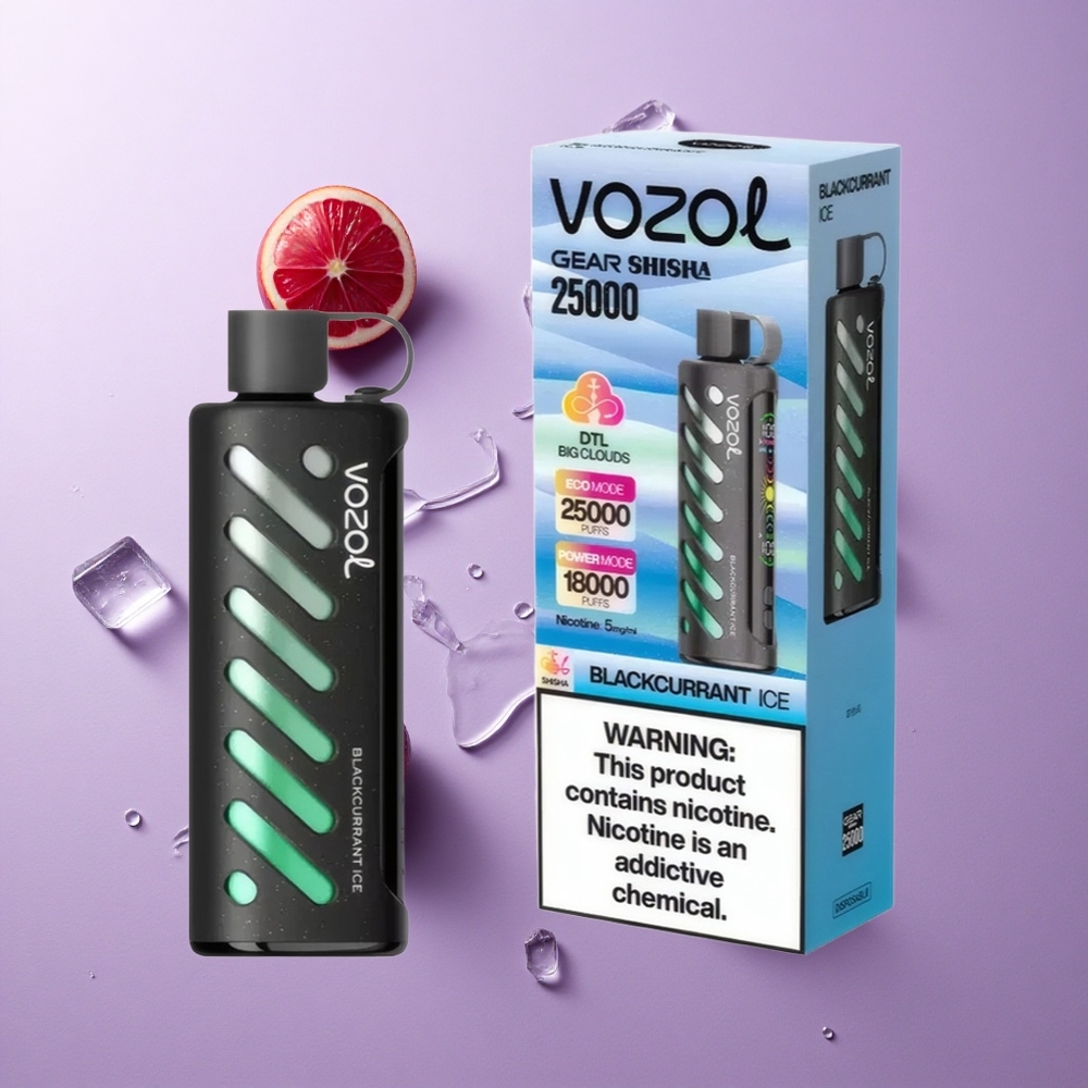 VOZOL Gear Shisha 25000 Puffs توت أسود مثلج بطارية 1000 مللي أمبير