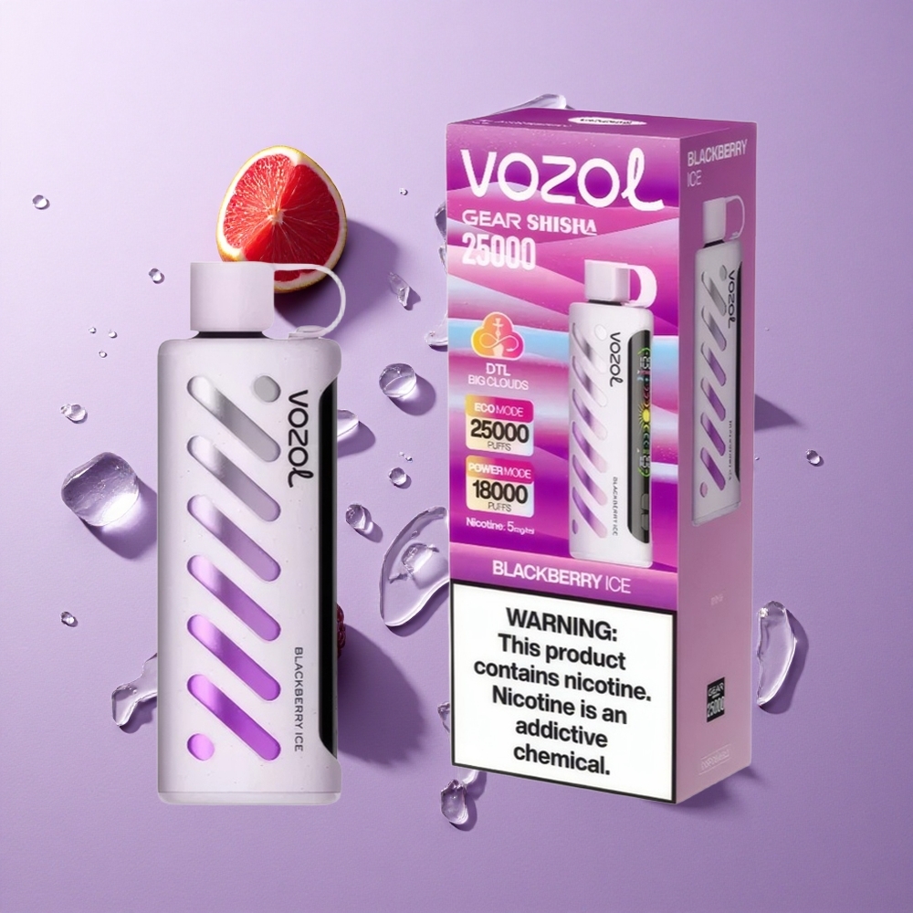 VOZOL Gear Shisha 25000 نفخة توت أسود مثلج مع شريط ذكي S.i.L.C Tech