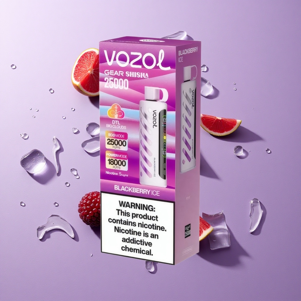 VOZOL Gear Shisha 25000 نفخة توت أسود مثلج مع شريط ذكي S.i.L.C Tech